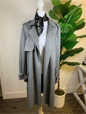 LOVE FOR HUMANITY Black Label Gray Suede Trench Coat with Wide Lapels